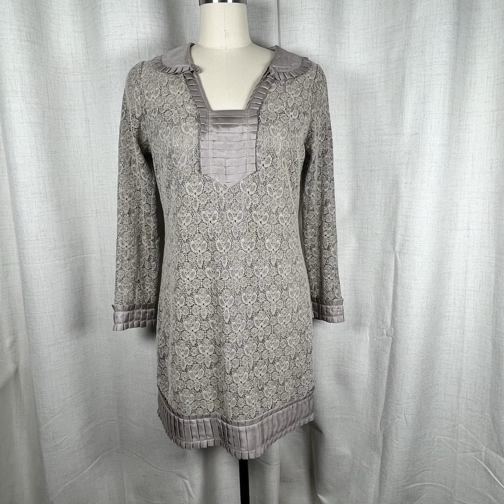 Katherine Lace Tunic Dress Grey‎  Made in Australia Cotton Silk 6 Cottagcore
